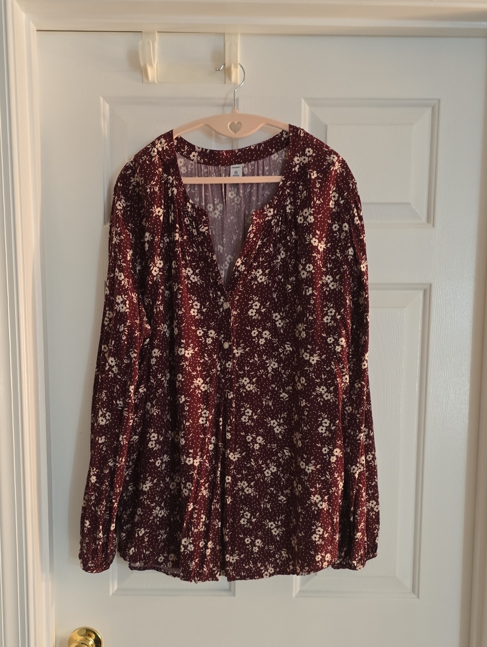 Old Navy Burgundy Floral Button-Front Blouse